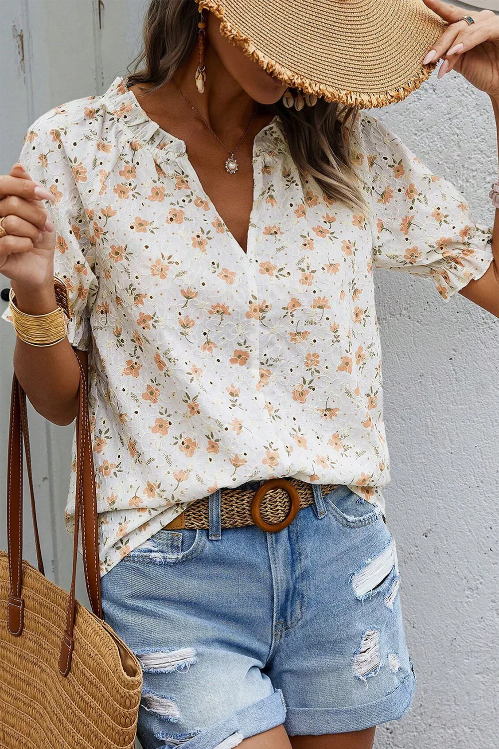 Monica - Geblümte Bluse im Vintage-Stil mit Puffärmeln