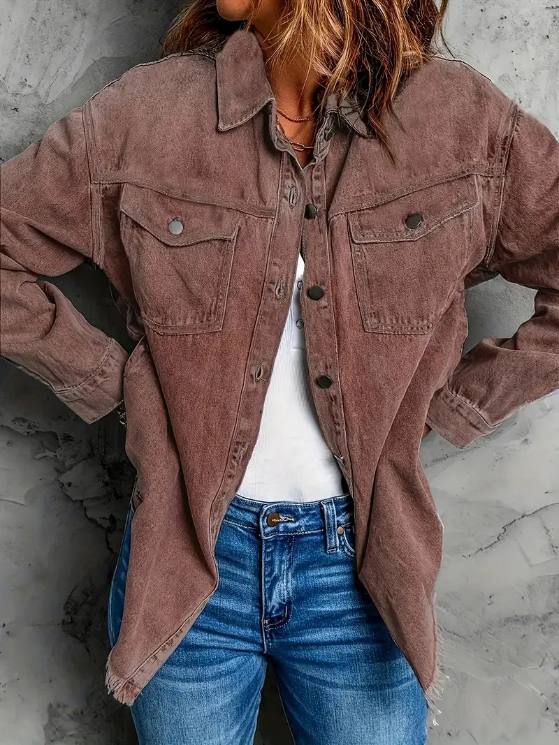Edna - Jeansjacke mit Used-Look und offenem Saum für Damen