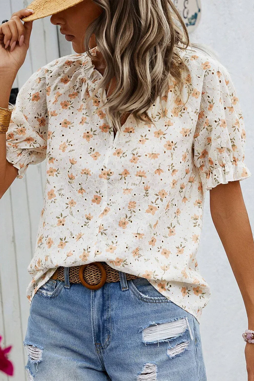Monica - Geblümte Bluse im Vintage-Stil mit Puffärmeln