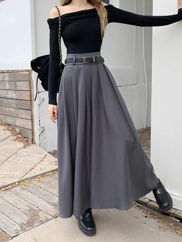 Mirella - Langer Faltenrock mit hoher Taille