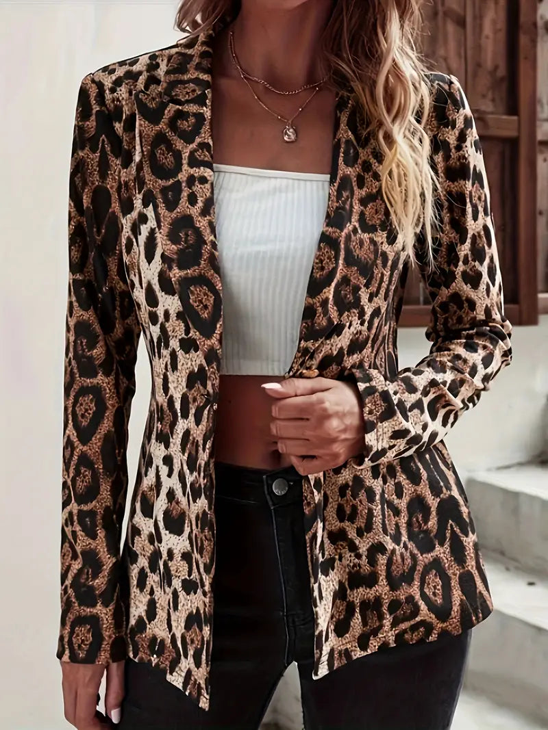 Evie - Blazer mit offener Vorderseite und Leopardenmuster