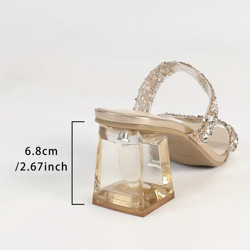 Therissa - Offene Damen-Sandalen mit Blockabsatz und Strass-Riemen