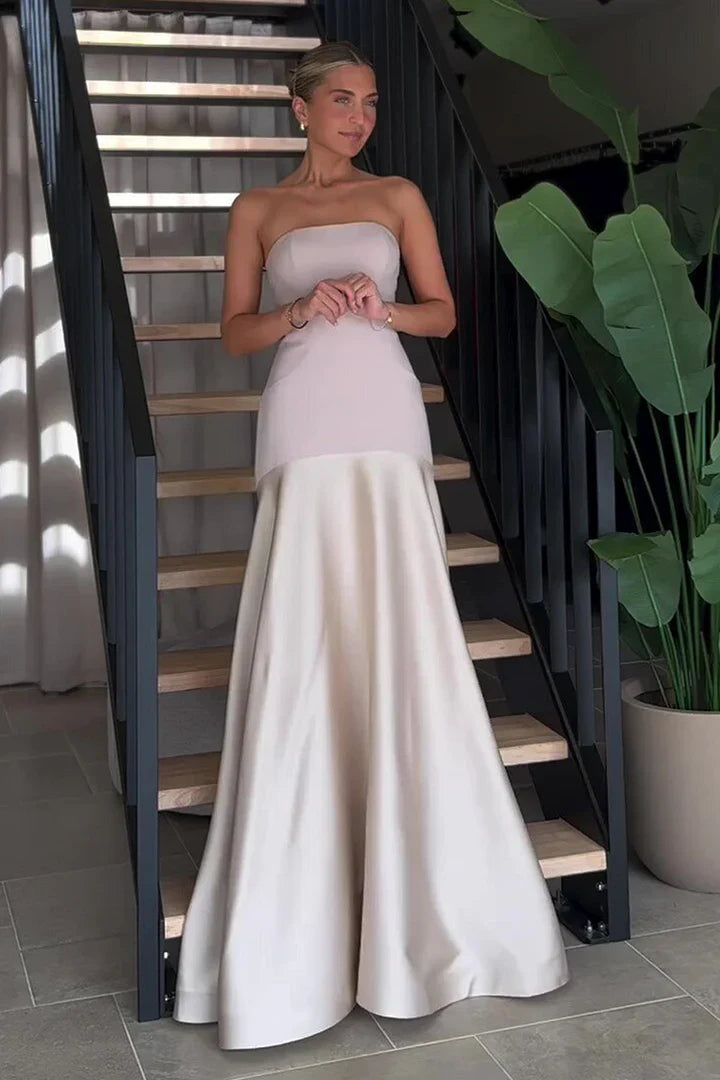 Esther - Trägerloses Maxikleid mit Nixensaum und zweifarbigem Saum