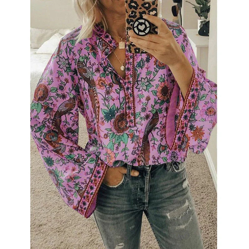 Sienna - Bluse mit böhmischem Blumenmuster