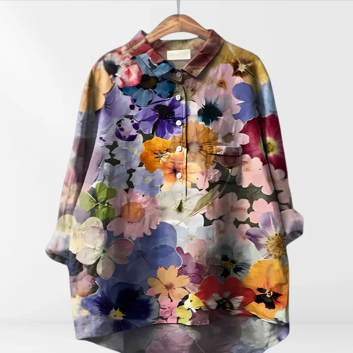 Davina - Damenbluse mit Druck und Knopfleiste