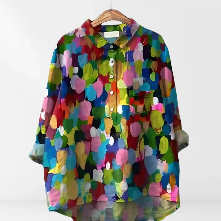 Davina - Damenbluse mit Druck und Knopfleiste