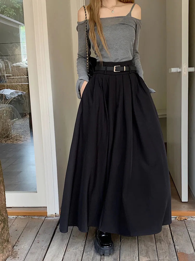 Mirella - Langer Faltenrock mit hoher Taille