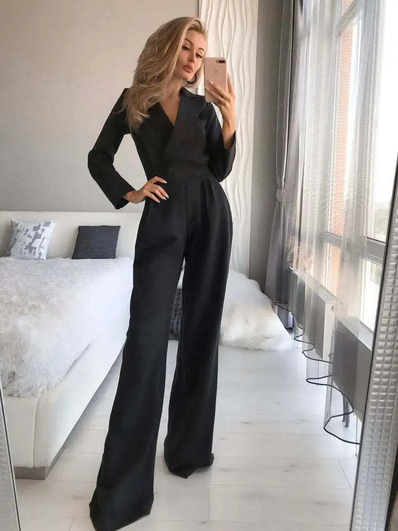 Arlene - Lockerer langärmliger Jumpsuit mit V-Ausschnitt für Damen