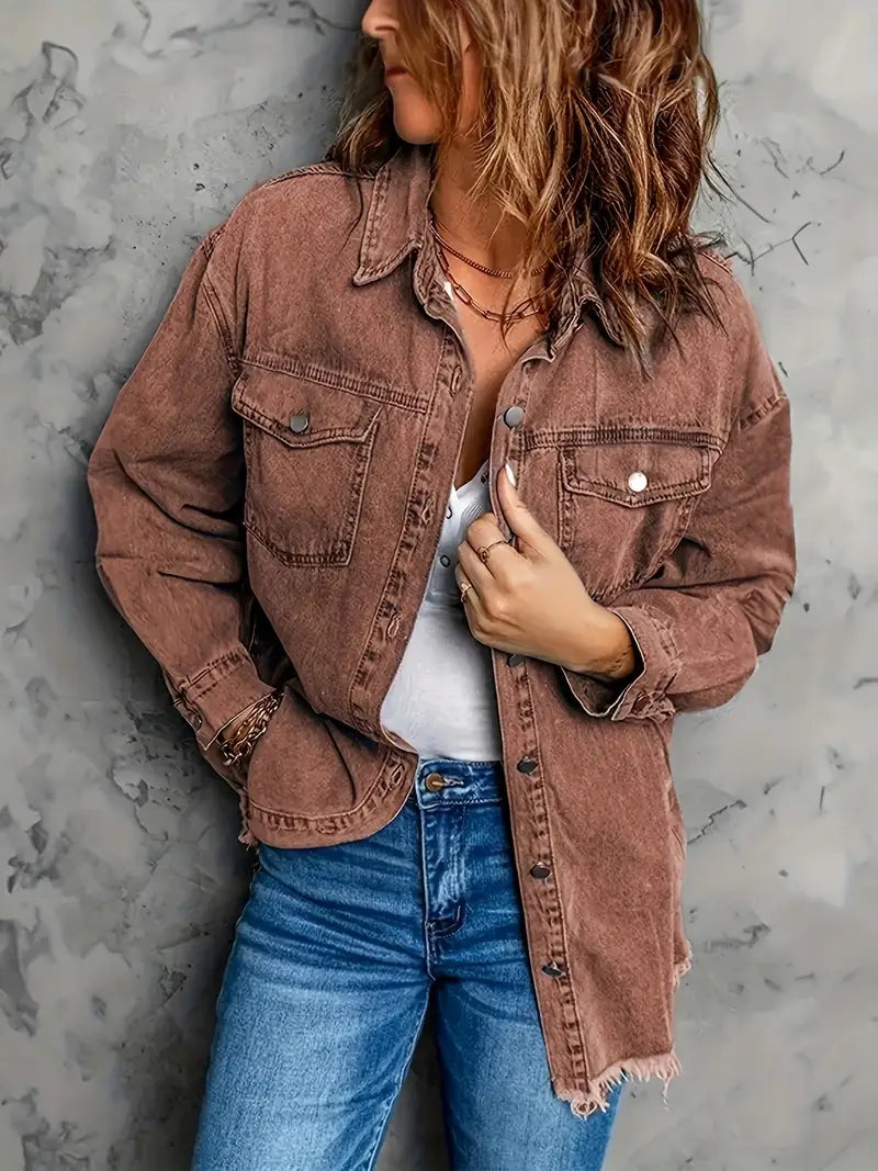 Edna - Jeansjacke mit Used-Look und offenem Saum für Damen