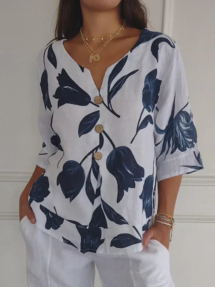 Geraldine - Bedruckte Bluse mit V-Ausschnitt