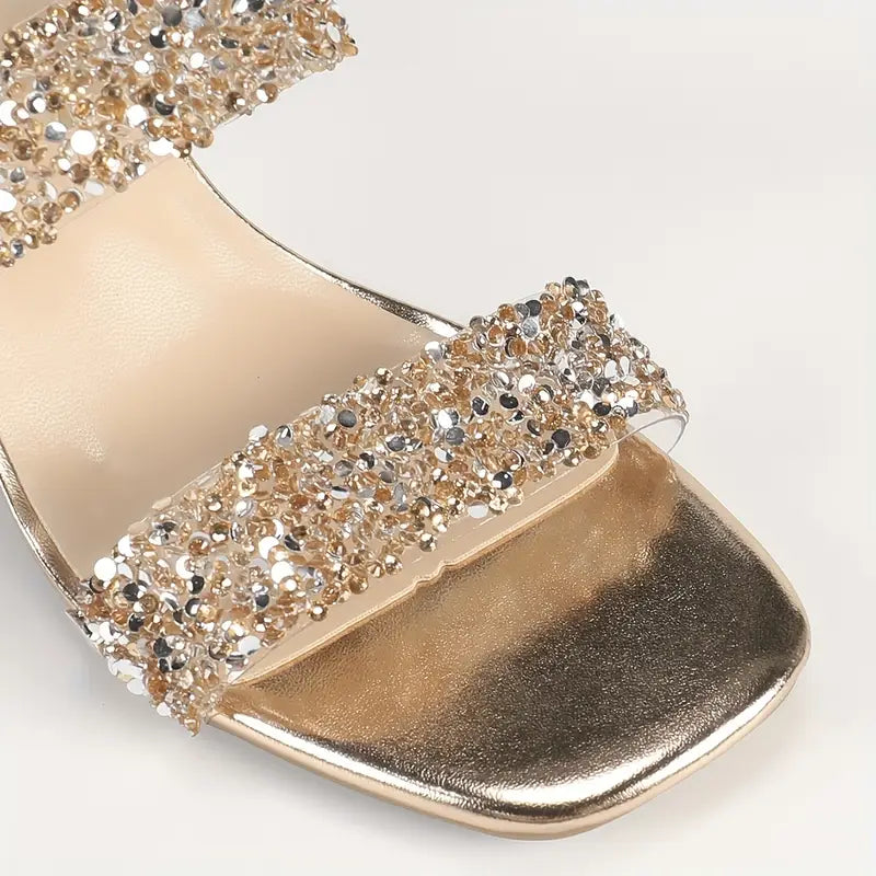 Therissa - Offene Damen-Sandalen mit Blockabsatz und Strass-Riemen