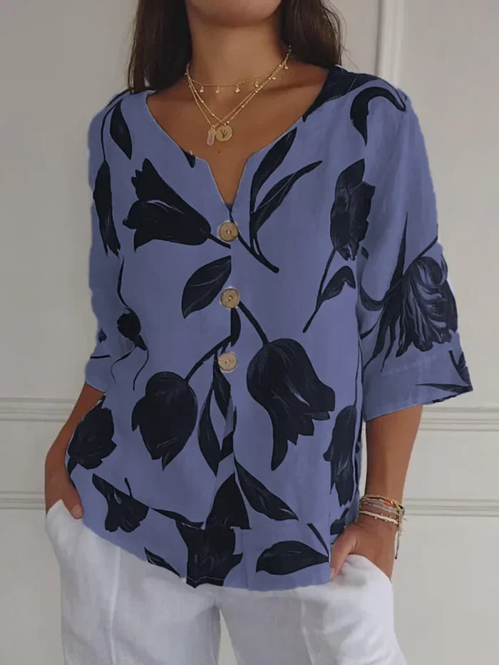 Geraldine - Bedruckte Bluse mit V-Ausschnitt