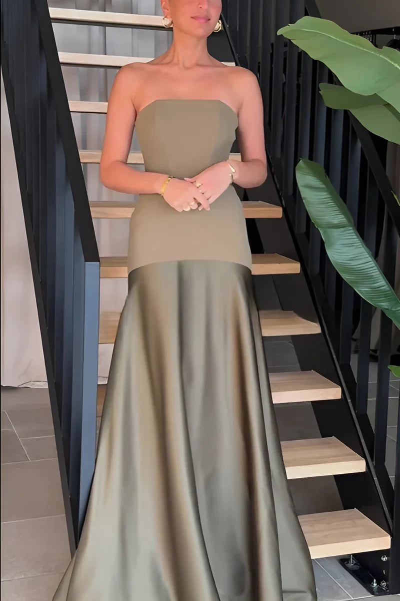 Esther - Trägerloses Maxikleid mit Nixensaum und zweifarbigem Saum