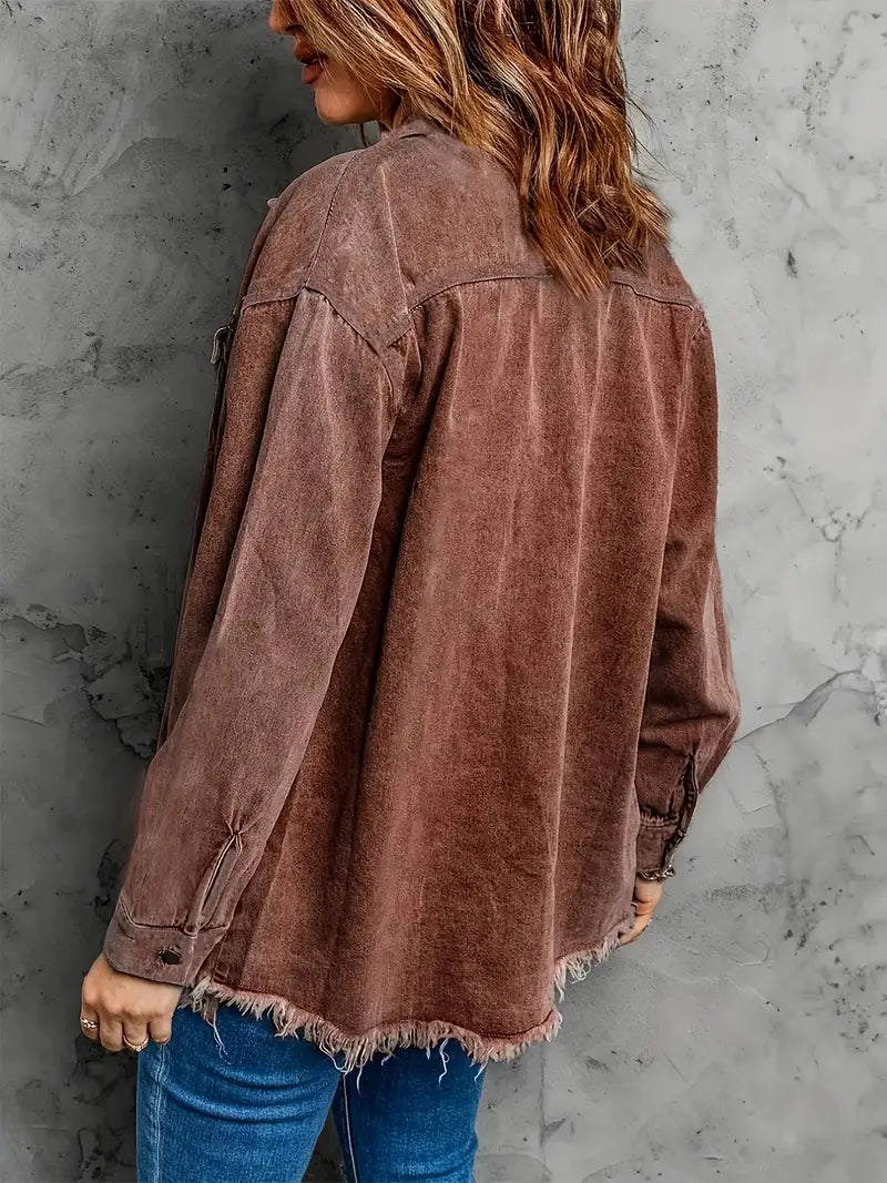 Edna - Jeansjacke mit Used-Look und offenem Saum für Damen