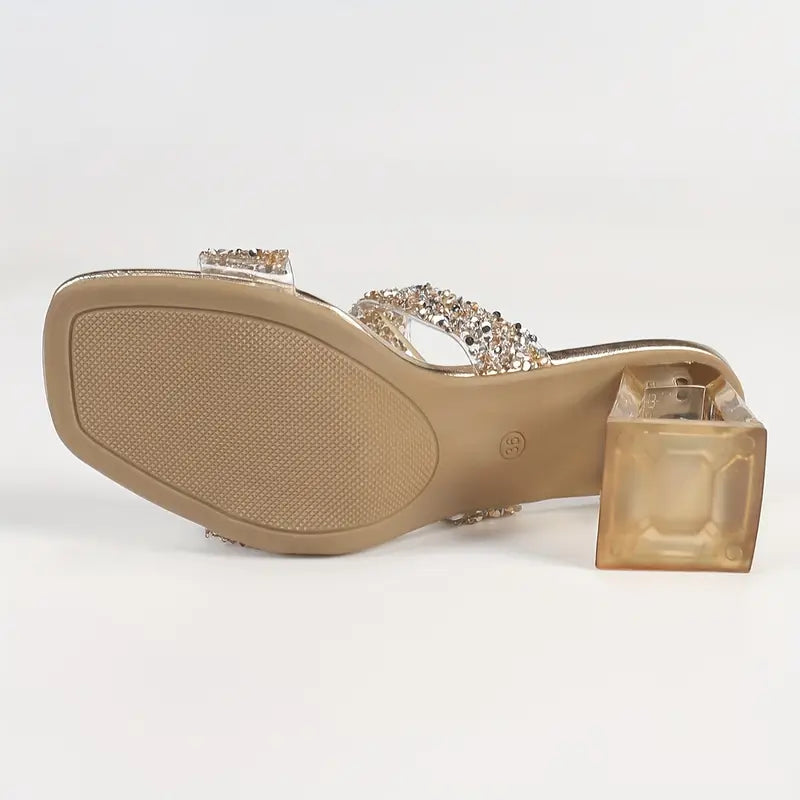Therissa - Offene Damen-Sandalen mit Blockabsatz und Strass-Riemen
