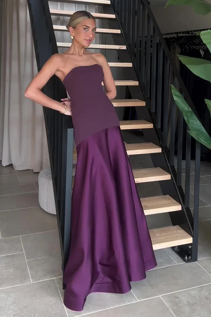 Esther - Trägerloses Maxikleid mit Nixensaum und zweifarbigem Saum