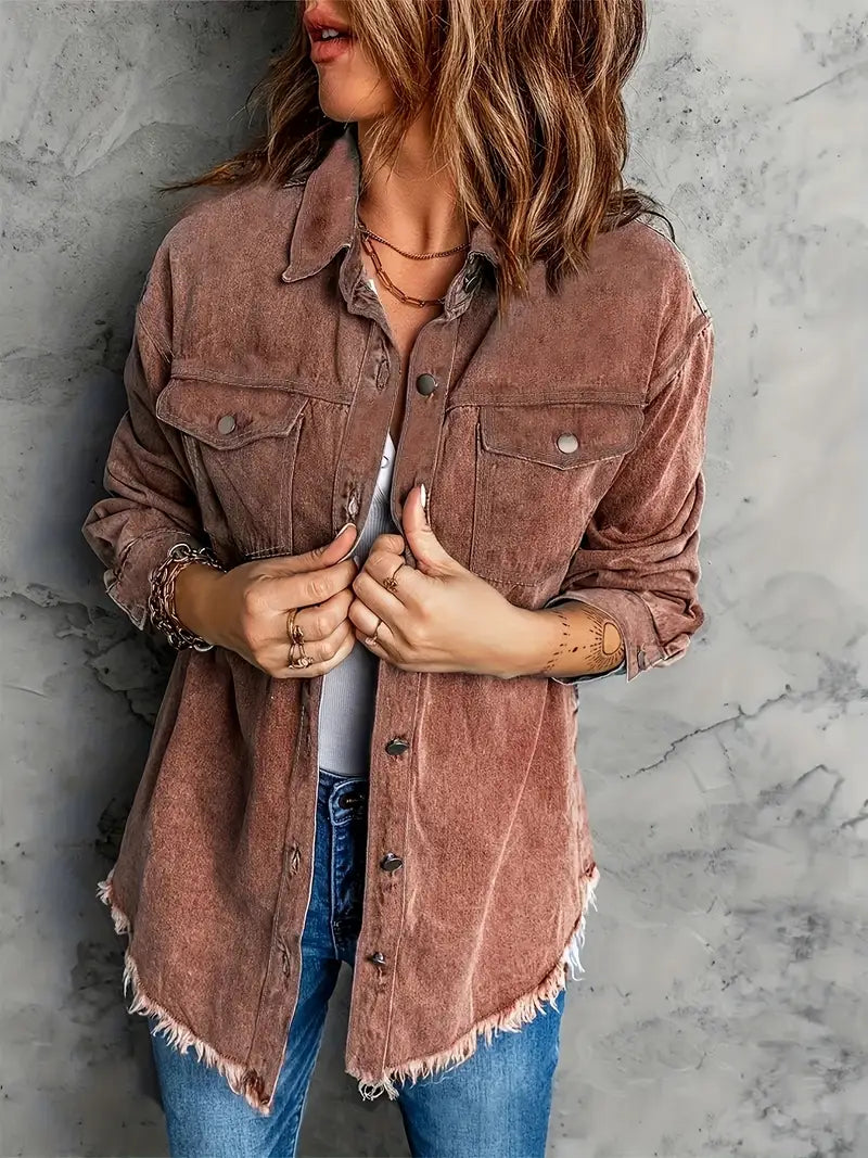 Edna - Jeansjacke mit Used-Look und offenem Saum für Damen