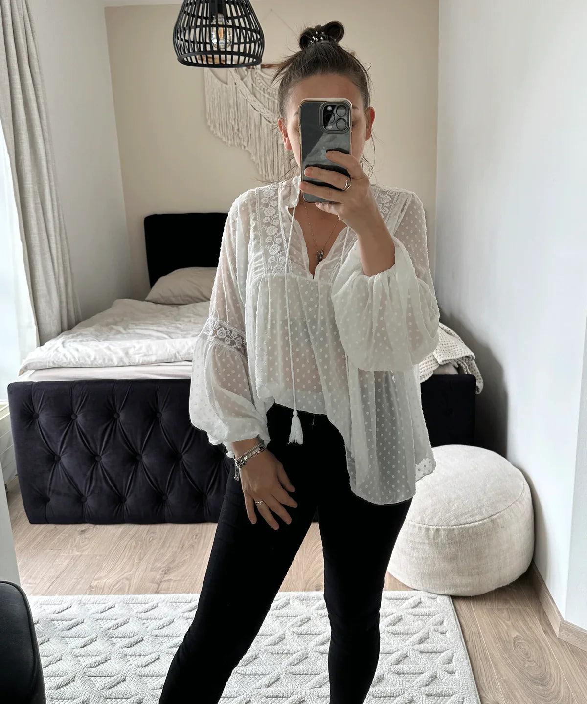 Zena - Damen Langarmbluse mit Spitze