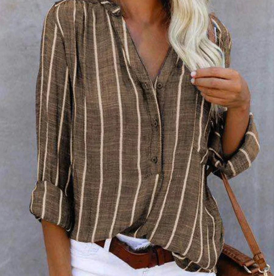 Demetria - Lässiges gestreiftes Button-Shirt für Damen
