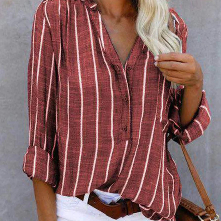 Demetria - Lässiges gestreiftes Button-Shirt für Damen