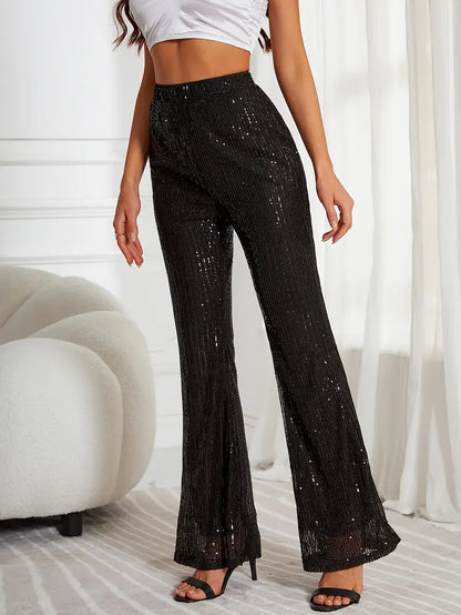 Nora - Allover-Pailletten-Hose mit Schlaghose