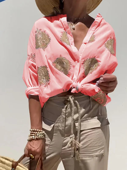 Thaniya - Geblümte Bluse im Vintage-Stil mit Puffärmeln