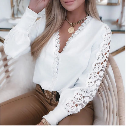 Lenore - V-Ausschnitt bedruckte Spitze Damen Top