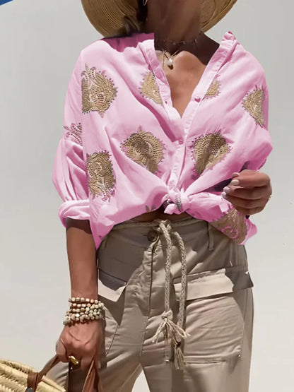 Thaniya - Geblümte Bluse im Vintage-Stil mit Puffärmeln