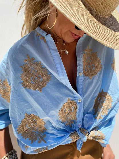 Thaniya - Geblümte Bluse im Vintage-Stil mit Puffärmeln