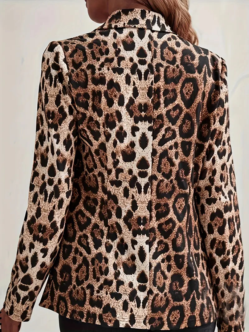 Evie - Blazer mit offener Vorderseite und Leopardenmuster
