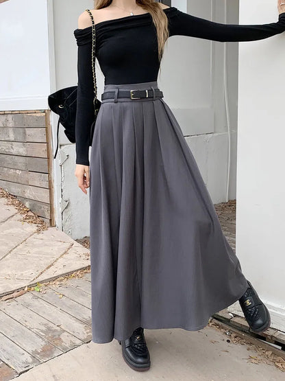 Mirella - Langer Faltenrock mit hoher Taille