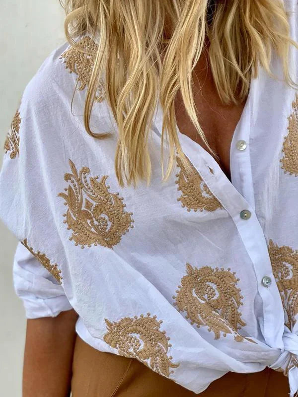 Thaniya - Geblümte Bluse im Vintage-Stil mit Puffärmeln