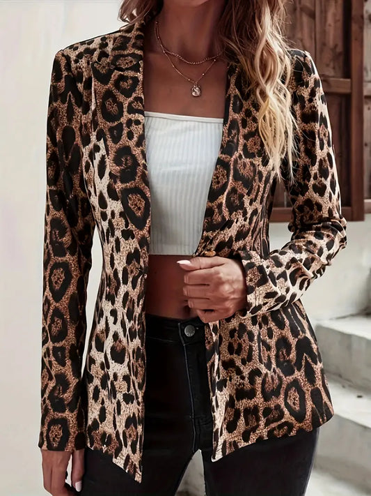 Evie - Blazer mit offener Vorderseite und Leopardenmuster