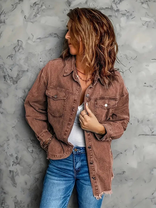 Edna - Jeansjacke mit Used-Look und offenem Saum für Damen