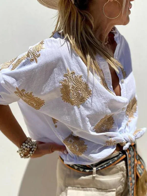 Thaniya - Geblümte Bluse im Vintage-Stil mit Puffärmeln