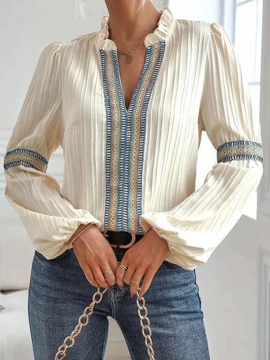 Monica - Damen Langarmbluse mit Spitze