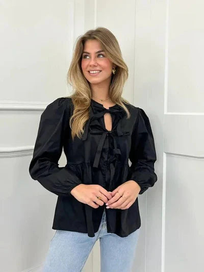 Evelina - Vintage Kariertes Bubble Langarm-Top