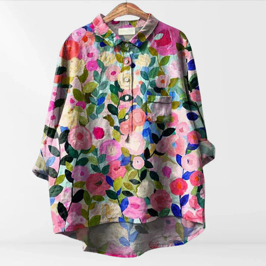 Davina - Damenbluse mit Druck und Knopfleiste