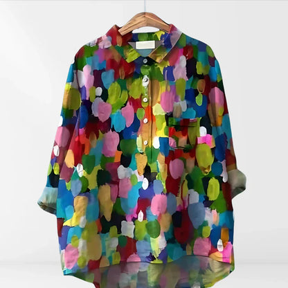 Davina - Damenbluse mit Druck und Knopfleiste