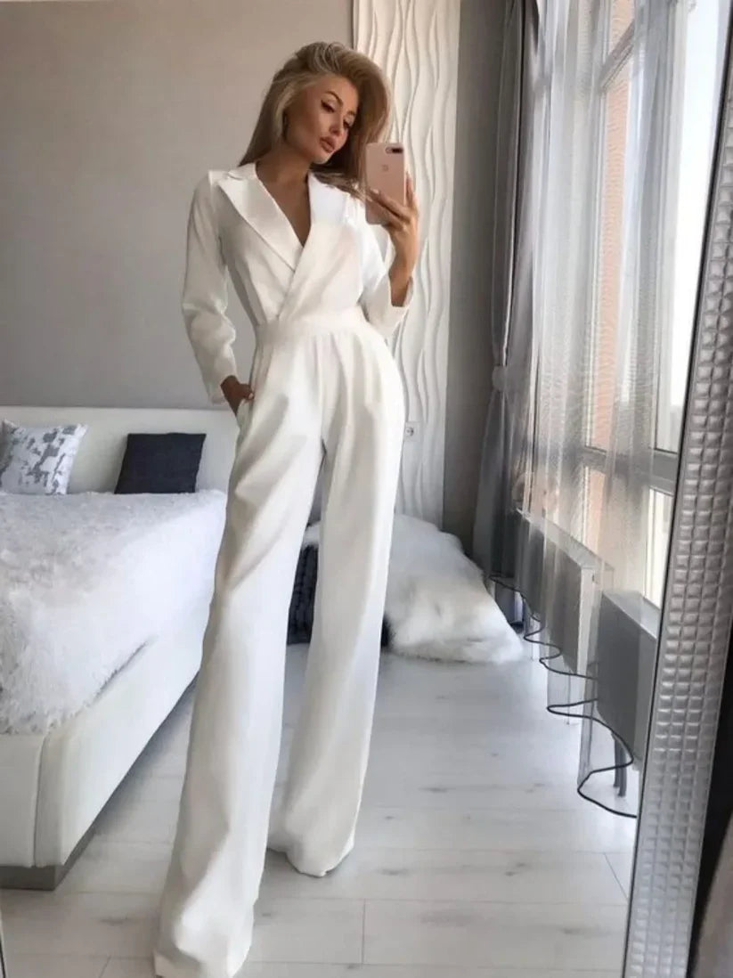 Arlene - Lockerer langärmliger Jumpsuit mit V-Ausschnitt für Damen