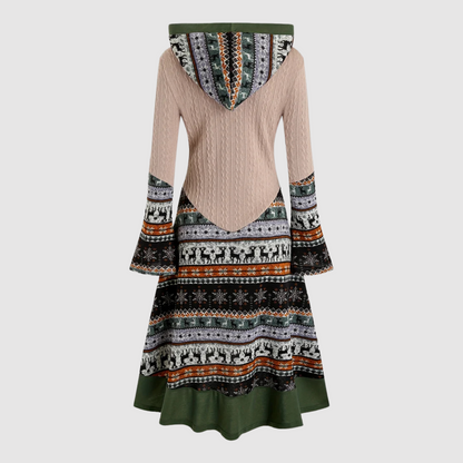 Betty - Elk Print Hooded Knitted Dress