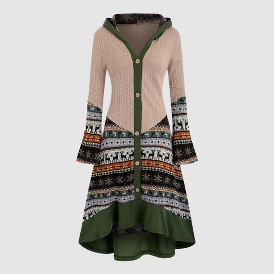 Betty - Elk Print Hooded Knitted Dress