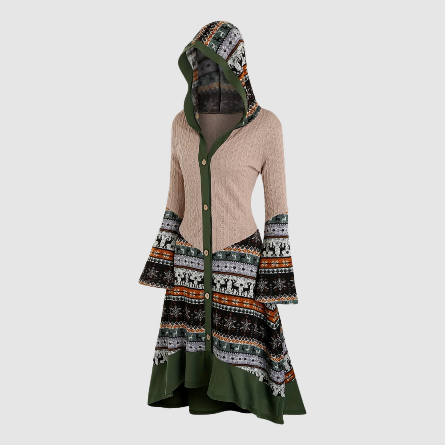 Betty - Elk Print Hooded Knitted Dress