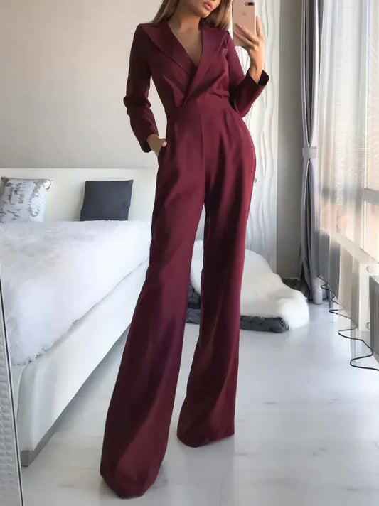 Arlene - Lockerer langärmliger Jumpsuit mit V-Ausschnitt für Damen