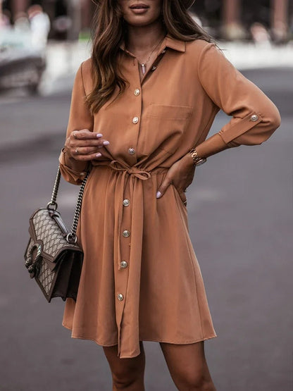 Jacqueline - Kragen hochkrempeln Ärmel binden Hemdkleid