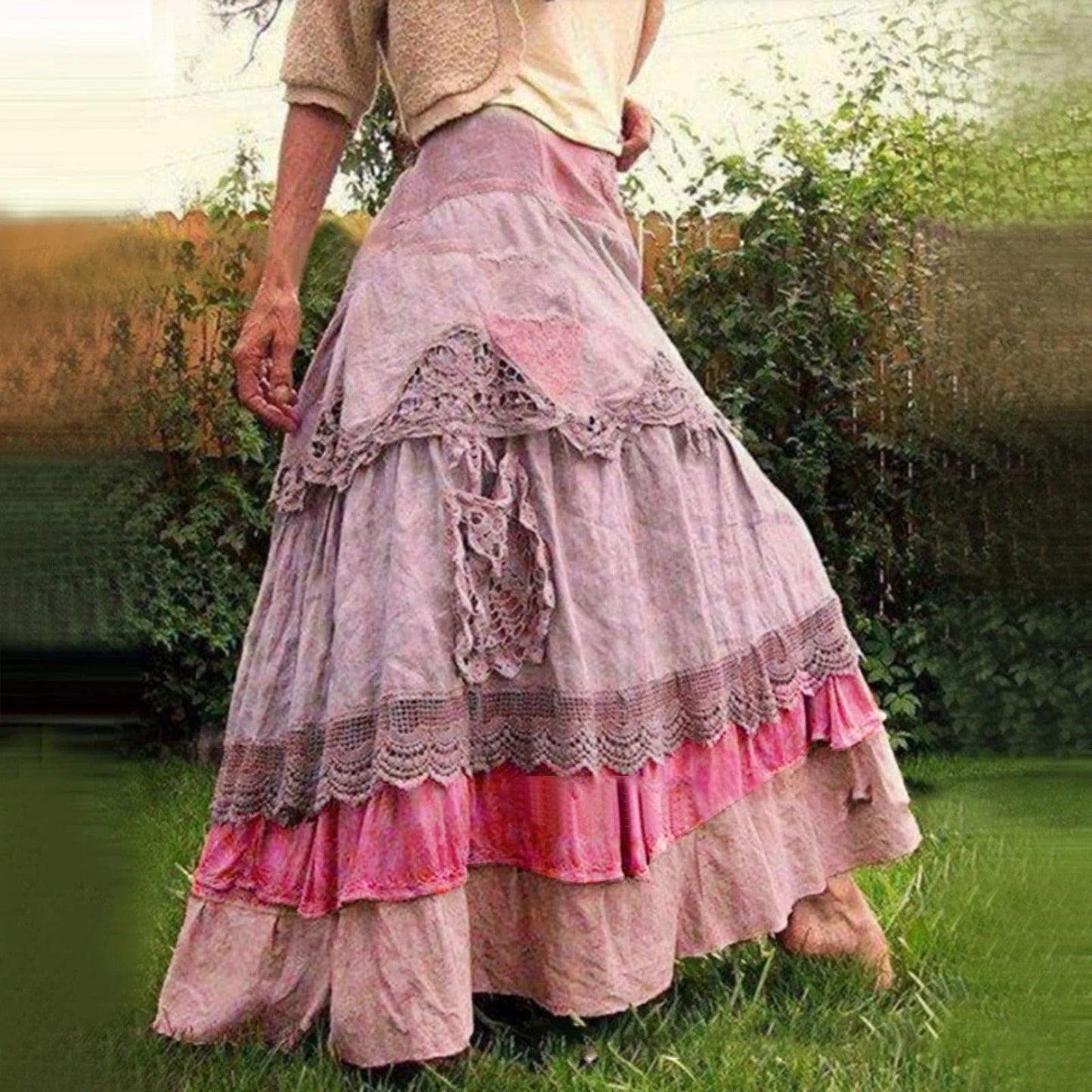 Ebba - Boho Layered Langer Spitzenrock