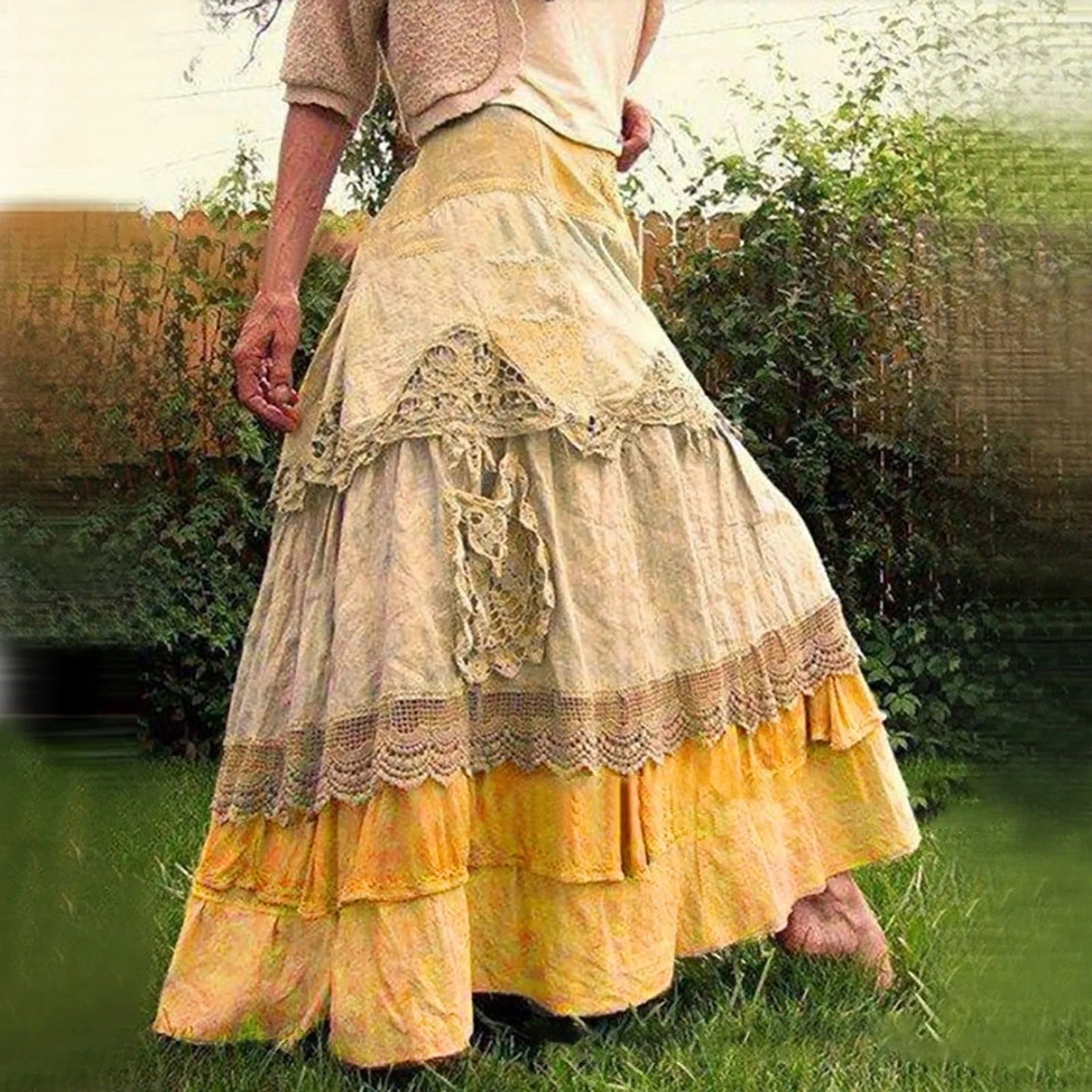 Ebba - Boho Layered Langer Spitzenrock